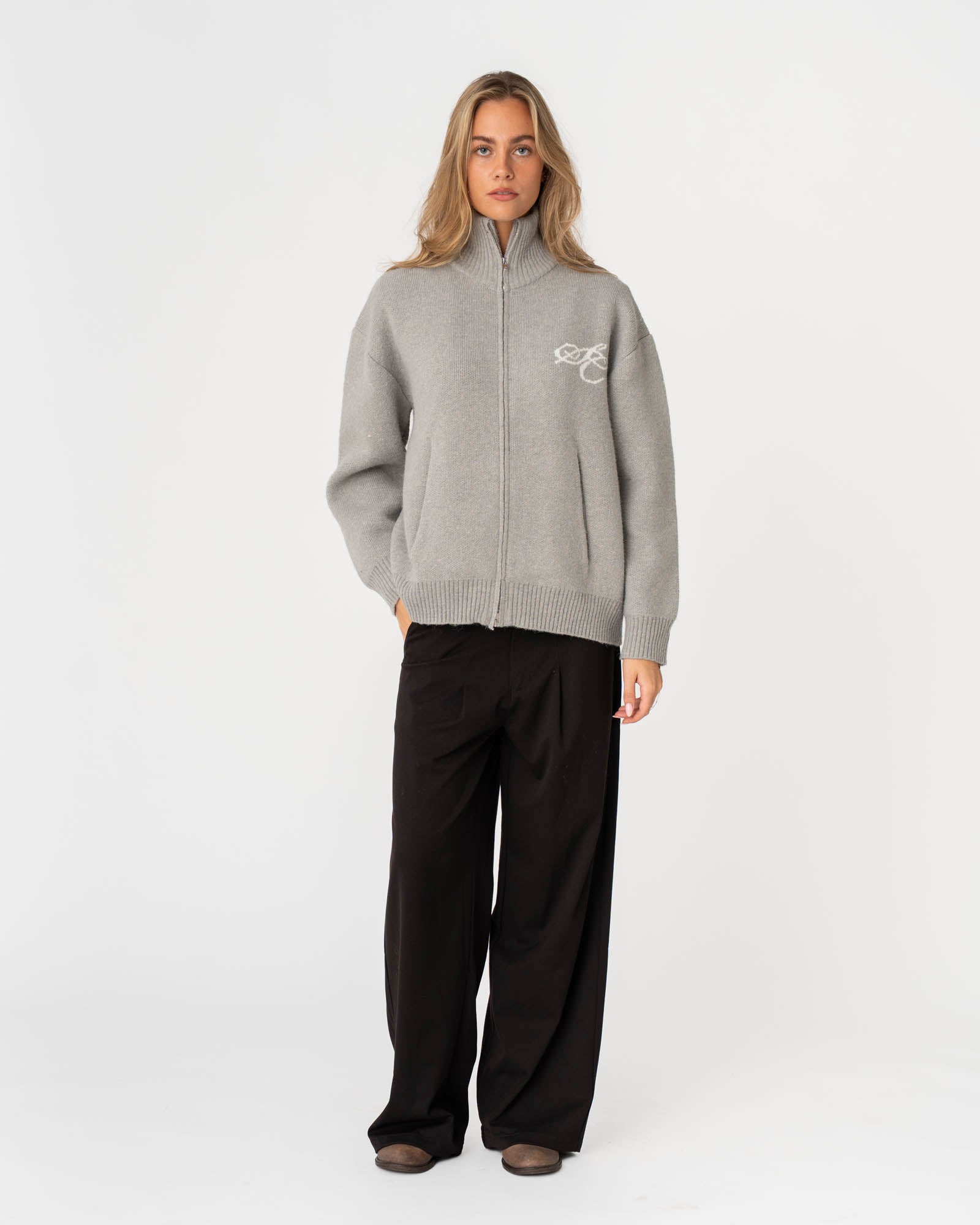 Full-zip Sweater Light grey